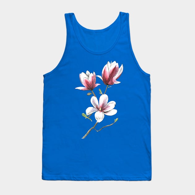 Magnolia Flower Watercolor -Pink Tank Top by Ratna Arts